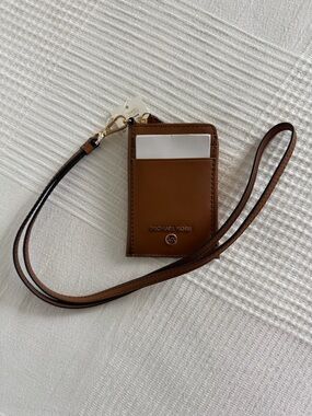 Michael Kors Chestnut Brown Leather ID Holder with Lanyard